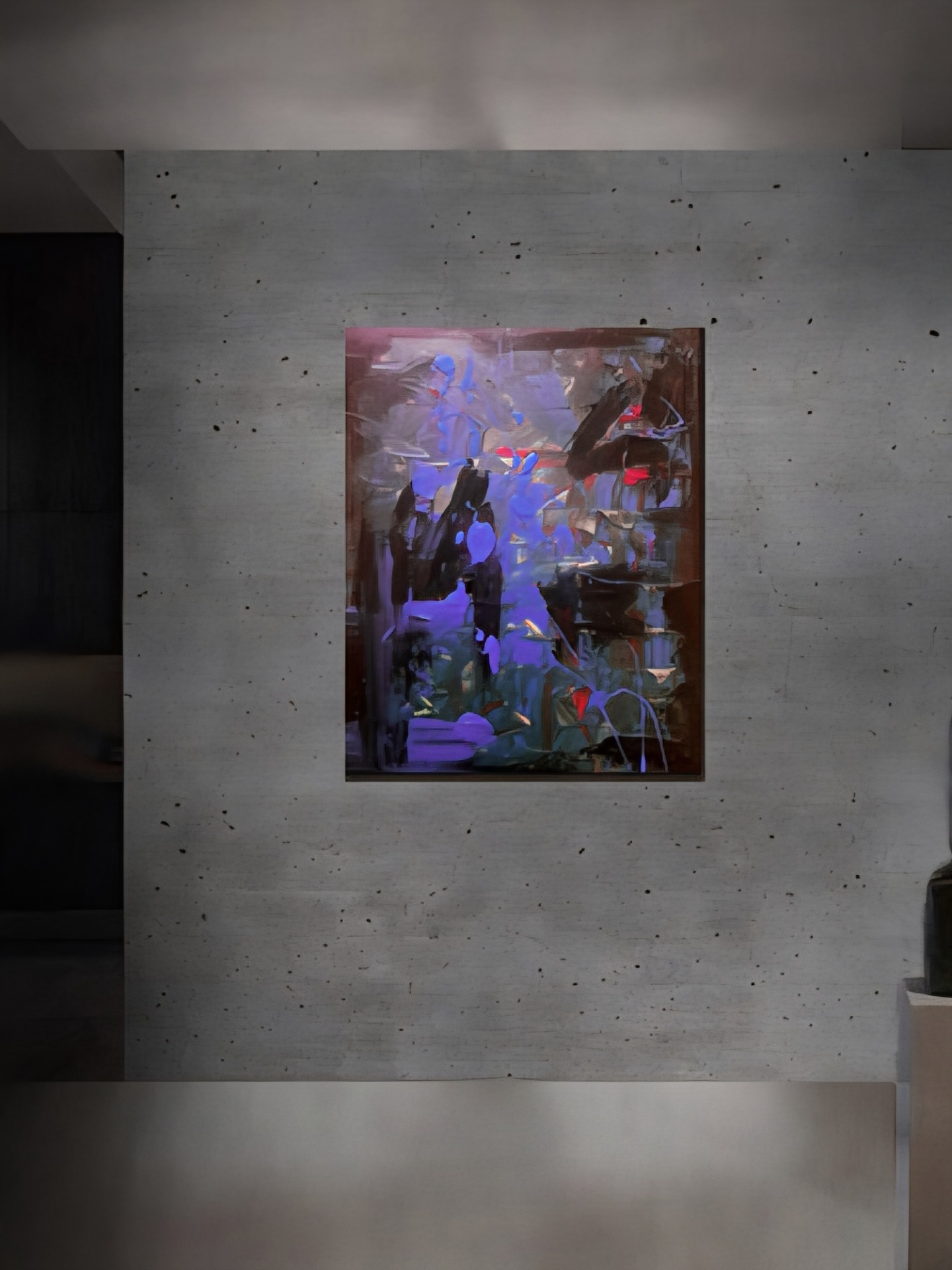 Interior design plan with a real Andreas Bez painting. This is my style, with deep meaning, which fit the walls of all modern homes.
